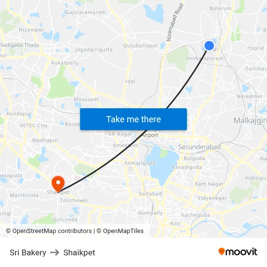 Sri Bakery to Shaikpet map
