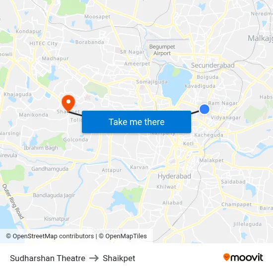 Sudharshan Theatre to Shaikpet map