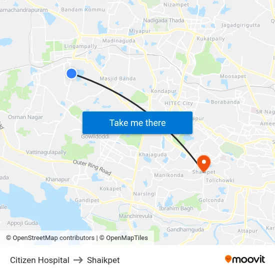 Citizen Hospital to Shaikpet map