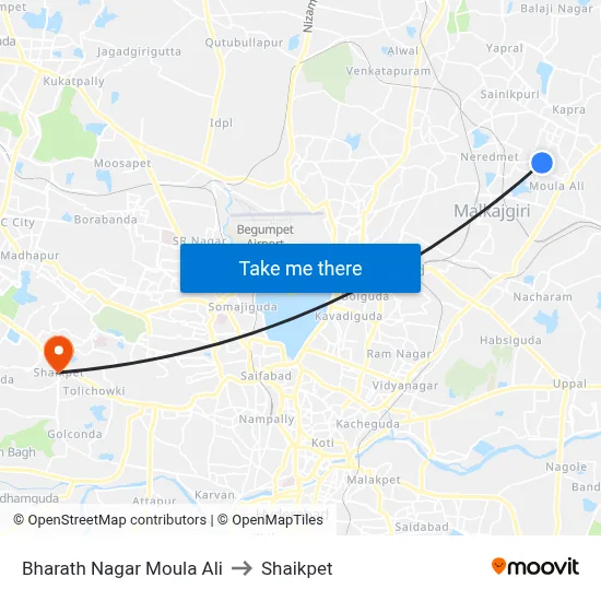 Bharath Nagar Moula Ali to Shaikpet map