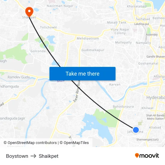 Boystown to Shaikpet map