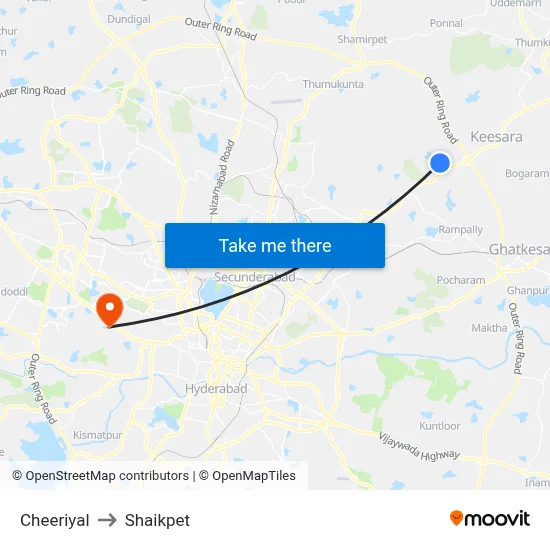 Cheeriyal to Shaikpet map
