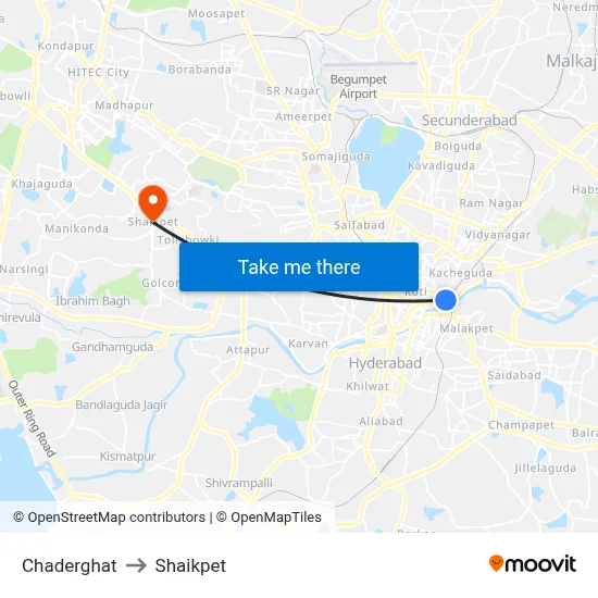 Chaderghat to Shaikpet map