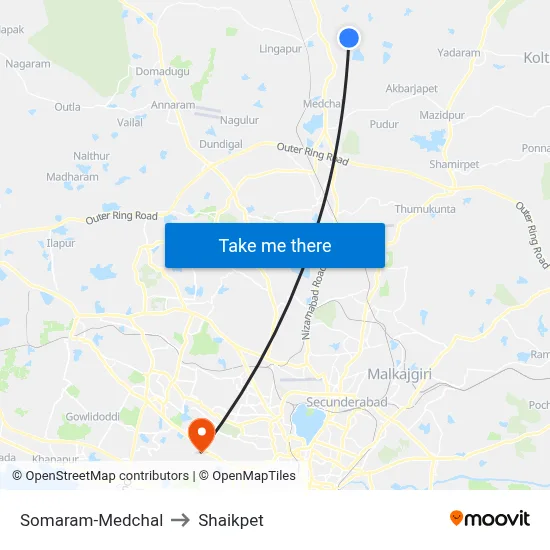 Somaram-Medchal to Shaikpet map