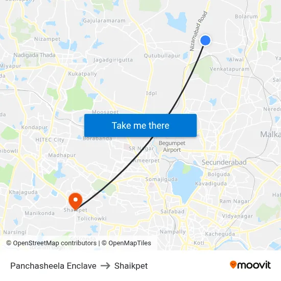 Panchasheela Enclave to Shaikpet map