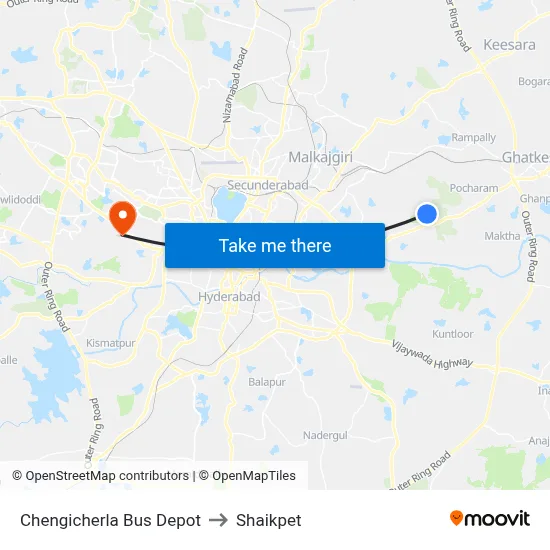 Chengicherla Bus Depot to Shaikpet map