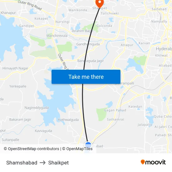 Shamshabad to Shaikpet map