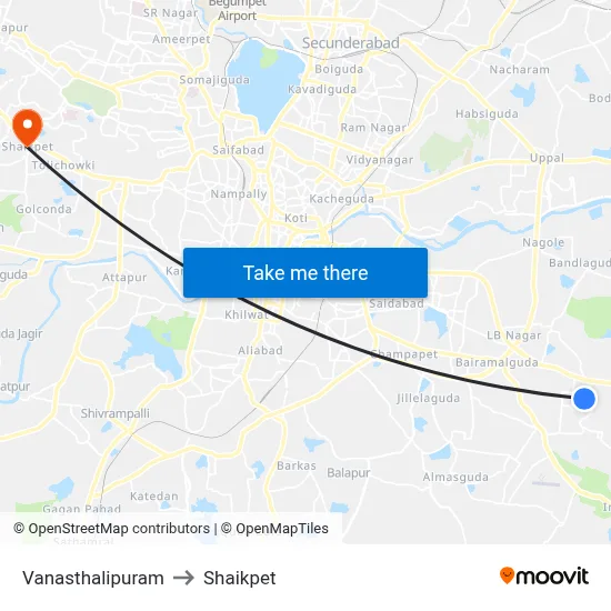 Vanasthalipuram to Shaikpet map