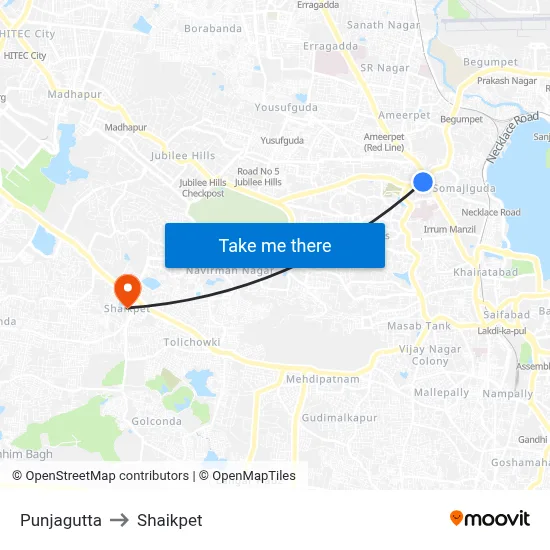 Punjagutta to Shaikpet map