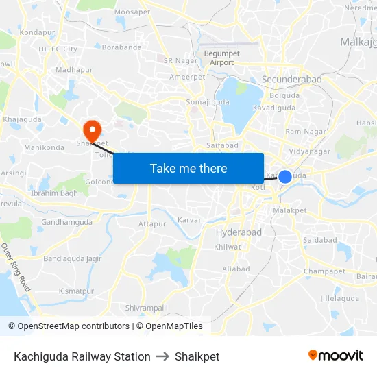 Kachiguda Railway Station to Shaikpet map