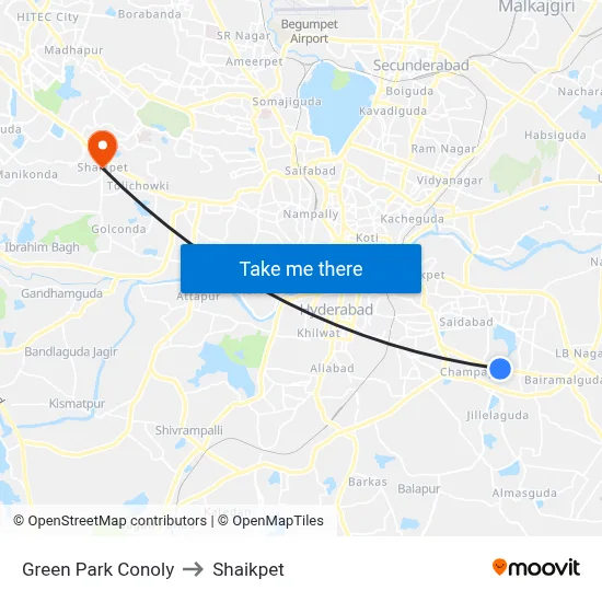 Green Park Conoly to Shaikpet map