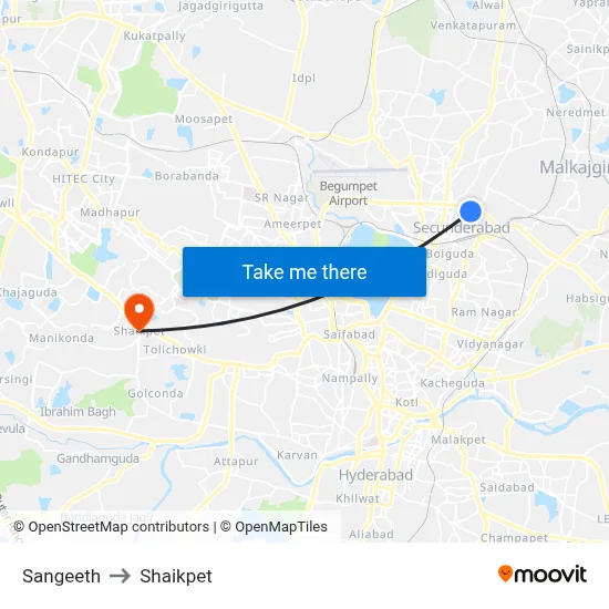 Sangeeth to Shaikpet map
