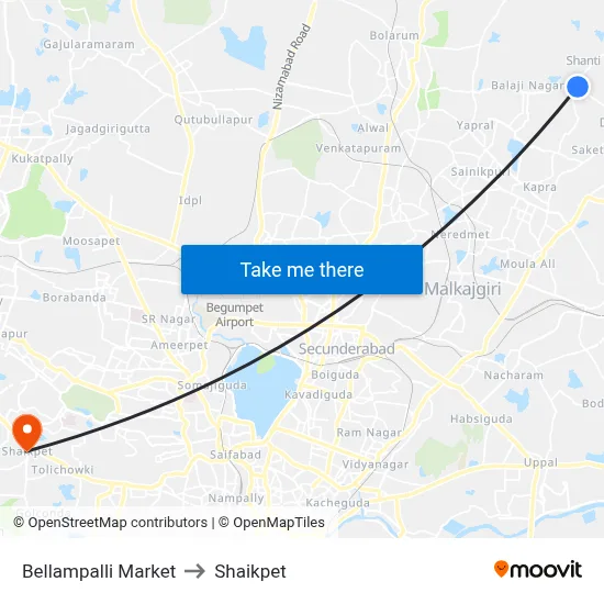 Bellampalli Market to Shaikpet map