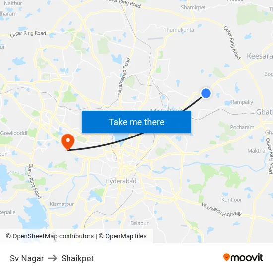 Sv Nagar to Shaikpet map