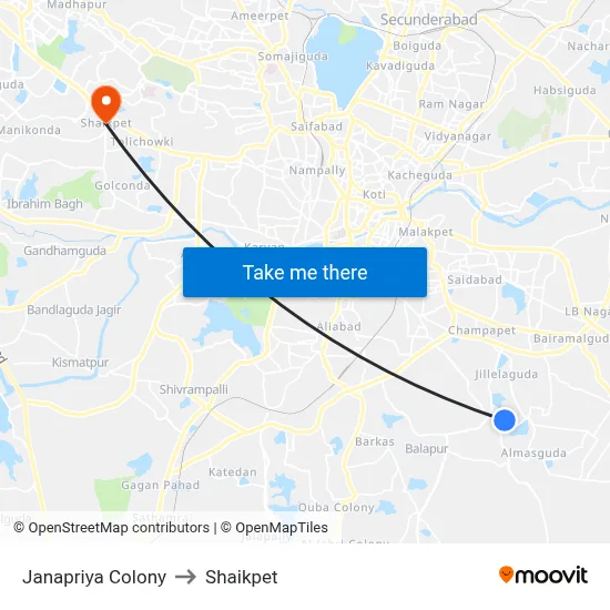 Janapriya Colony to Shaikpet map