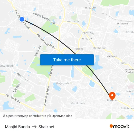 Masjid Banda to Shaikpet map