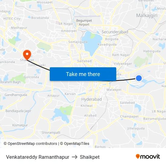 Venkatareddy Ramanthapur to Shaikpet map