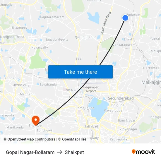 Gopal Nagar-Bollaram to Shaikpet map