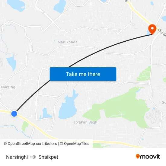 Narsinghi to Shaikpet map
