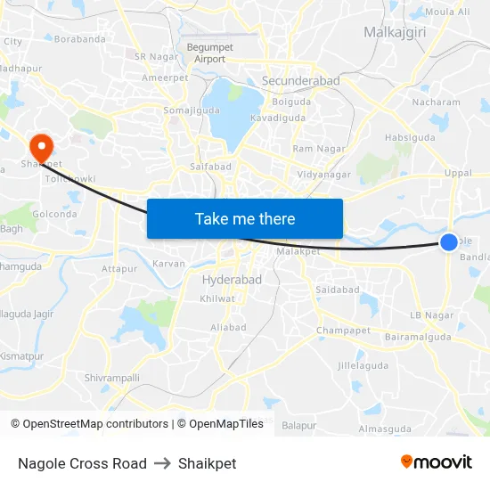 Nagole Cross Road to Shaikpet map