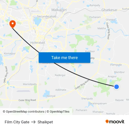 Film City Gate to Shaikpet map