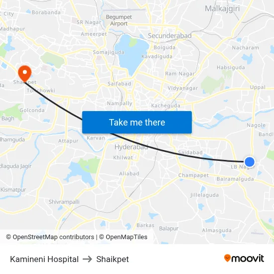 Kamineni Hospital to Shaikpet map