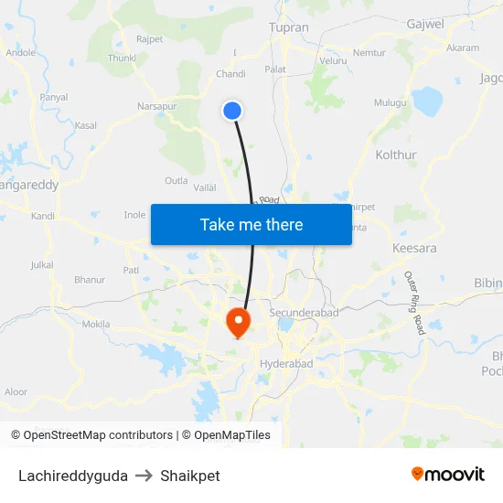 Lachireddyguda to Shaikpet map