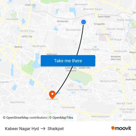 Kabeer Nagar Hyd to Shaikpet map