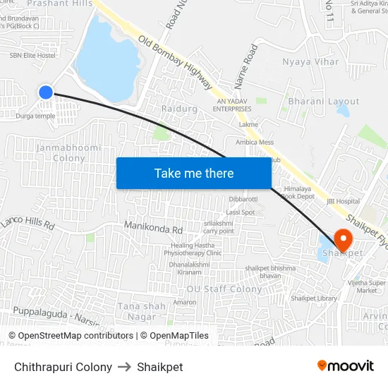Chithrapuri Colony to Shaikpet map