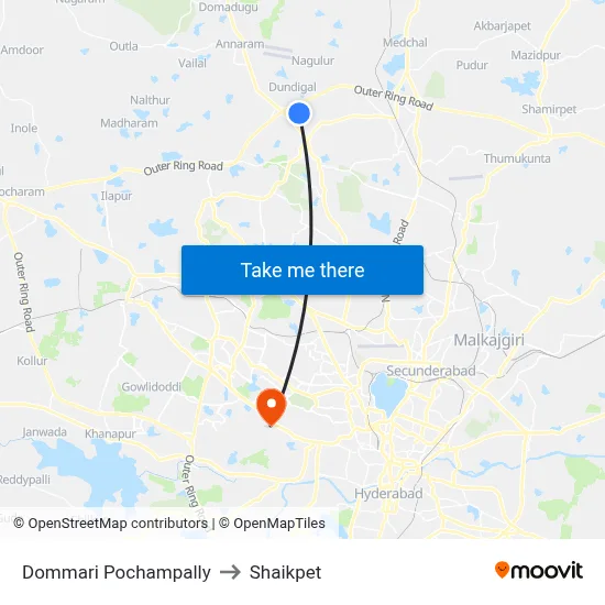 Dommari Pochampally to Shaikpet map