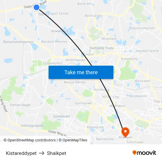 Kistareddypet to Shaikpet map