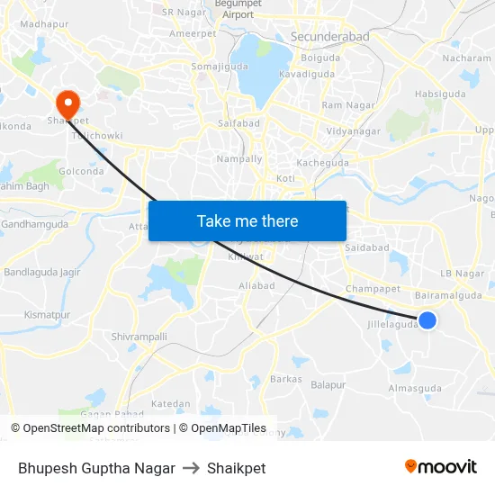 Bhupesh Guptha Nagar to Shaikpet map
