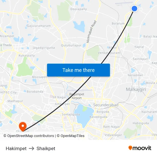 Hakimpet to Shaikpet map