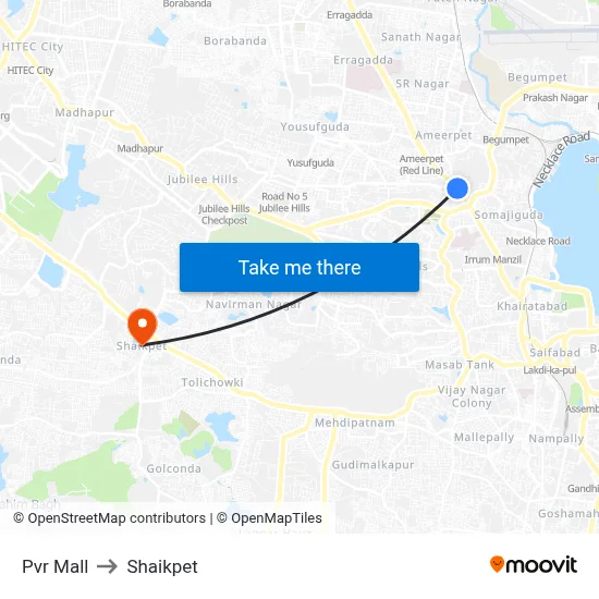 Pvr Mall to Shaikpet map