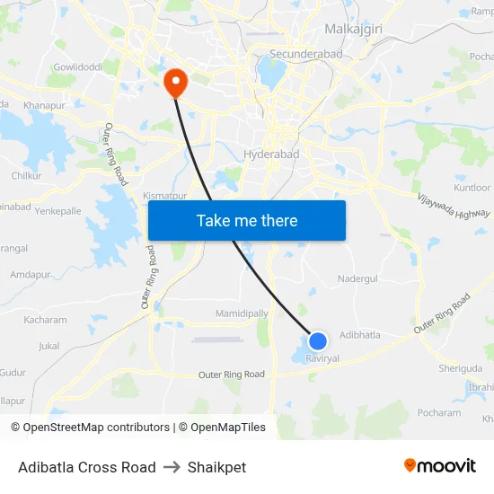 Adibatla Cross Road to Shaikpet map