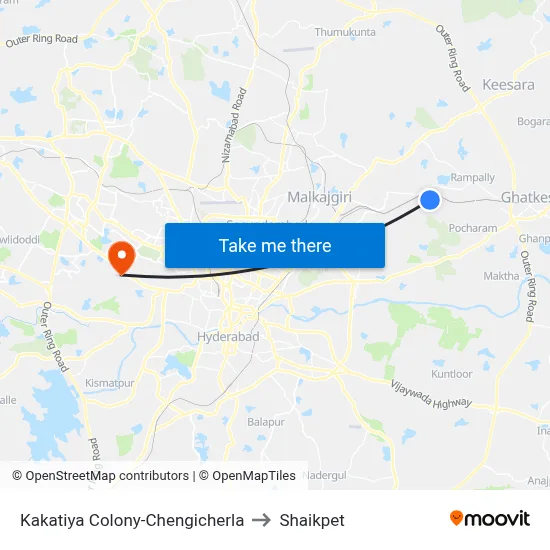 Kakatiya Colony-Chengicherla to Shaikpet map
