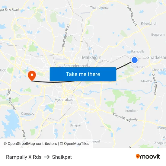 Rampally X Rds to Shaikpet map