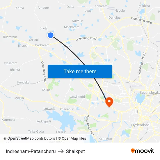 Indresham-Patancheru to Shaikpet map