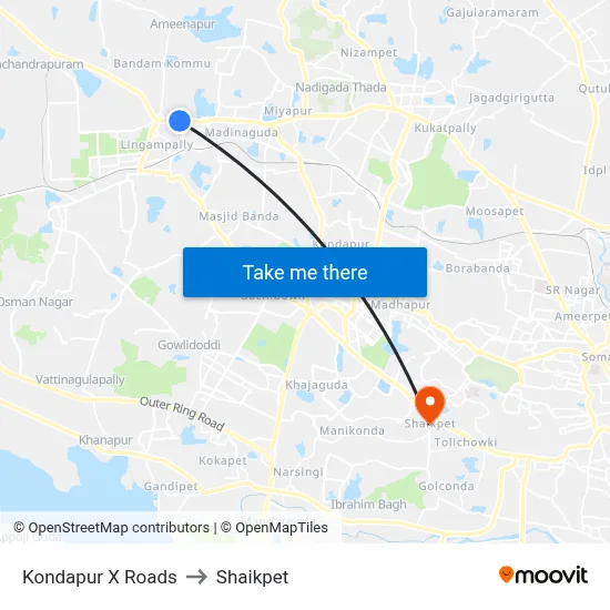 Kondapur X Roads to Shaikpet map
