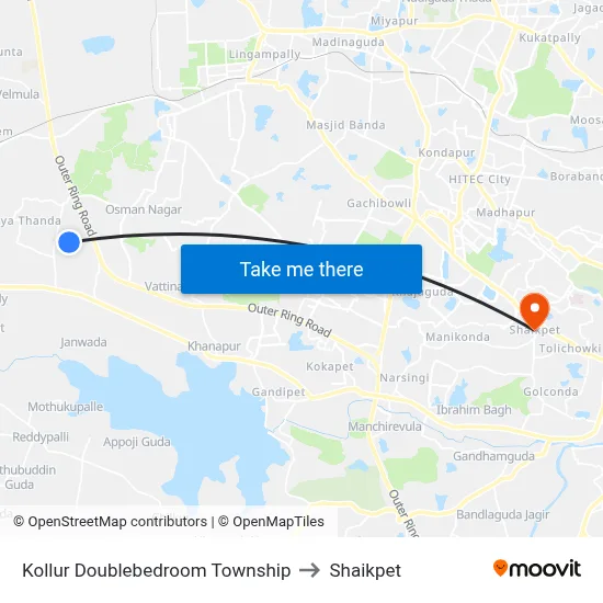Kollur Doublebedroom Township to Shaikpet map