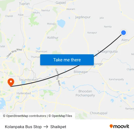 Kolanpaka Bus Stop to Shaikpet map