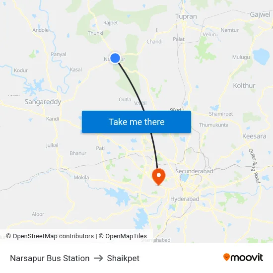 Narsapur Bus Station to Shaikpet map