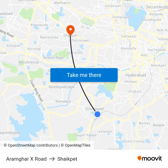 Aramghar X Road to Shaikpet map