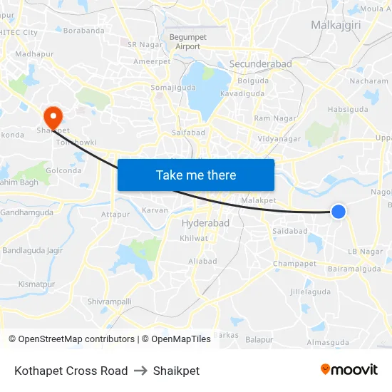 Kothapet Cross Road to Shaikpet map