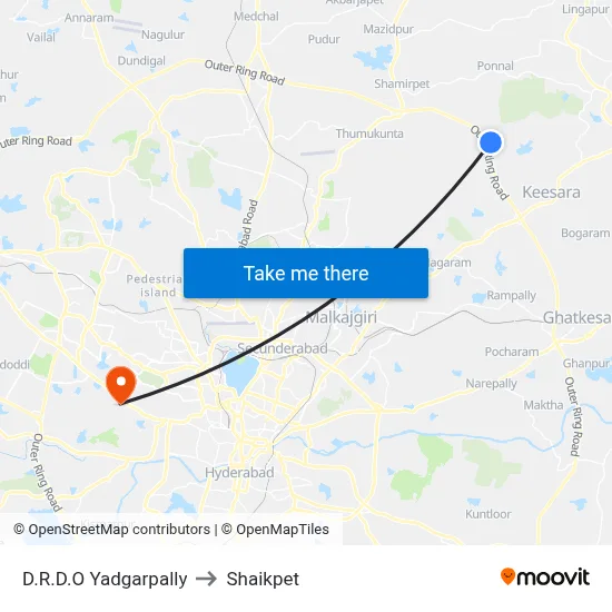 D.R.D.O Yadgarpally to Shaikpet map