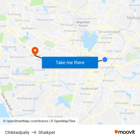 Chikkadpally to Shaikpet map
