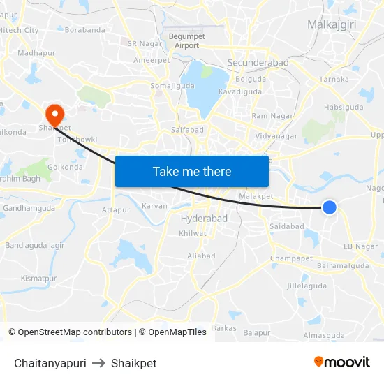 Chaitanyapuri to Shaikpet map