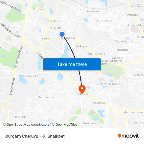Durgam Cheruvu to Shaikpet map