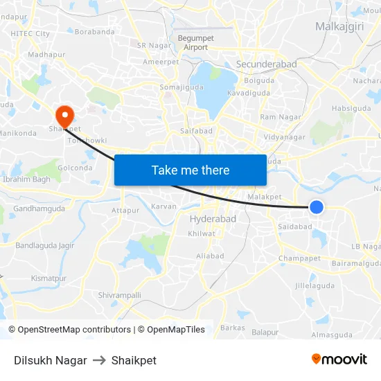 Dilsukh Nagar to Shaikpet map