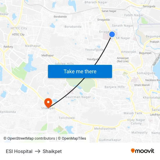ESI Hospital to Shaikpet map